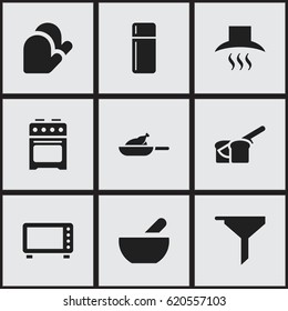 Set Of 9 Editable Meal Icons. Includes Symbols Such As Soup, Grill, Kitchen Hood And More. Can Be Used For Web, Mobile, UI And Infographic Design.