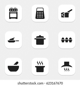 Set Of 9 Editable Meal Icons. Includes Symbols Such As Soup Pot, Stove, Cookware And More. Can Be Used For Web, Mobile, UI And Infographic Design.