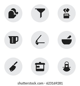 Set Of 9 Editable Meal Icons. Includes Symbols Such As Soup, Slice Bread, Utensil And More. Can Be Used For Web, Mobile, UI And Infographic Design.
