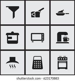 Set Of 9 Editable Meal Icons. Includes Symbols Such As Drink Maker, Utensil, Grill And More. Can Be Used For Web, Mobile, UI And Infographic Design.