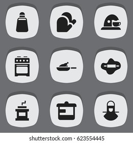 Set Of 9 Editable Meal Icons. Includes Symbols Such As Rocker Blade, Cup, Grill And More. Can Be Used For Web, Mobile, UI And Infographic Design.