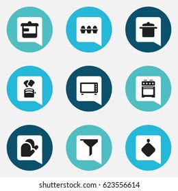 Set Of 9 Editable Meal Icons. Includes Symbols Such As Stove, Kitchen Glove, Egg Carton And More. Can Be Used For Web, Mobile, UI And Infographic Design.