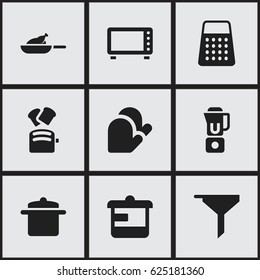 Set Of 9 Editable Meal Icons. Includes Symbols Such As Shredder, Slice Bread, Cookware And More. Can Be Used For Web, Mobile, UI And Infographic Design.
