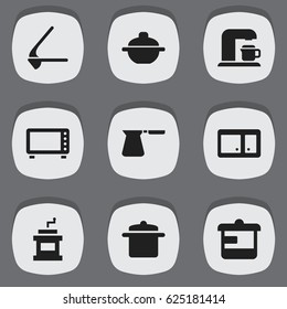 Set Of 9 Editable Meal Icons. Includes Symbols Such As Coffee Pot, Utensil, Cookware And More. Can Be Used For Web, Mobile, UI And Infographic Design.