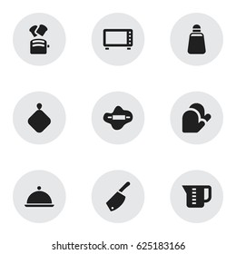 Set Of 9 Editable Meal Icons. Includes Symbols Such As Dough, Slice Bread, Paprika And More. Can Be Used For Web, Mobile, UI And Infographic Design.