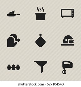 Set Of 9 Editable Meal Icons. Includes Symbols Such As Oven, Agitator, Kitchen Glove And More. Can Be Used For Web, Mobile, UI And Infographic Design.