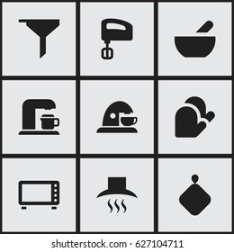 Set Of 9 Editable Meal Icons. Includes Symbols Such As Pot-Holder, Kitchen Hood, Agitator And More. Can Be Used For Web, Mobile, UI And Infographic Design.