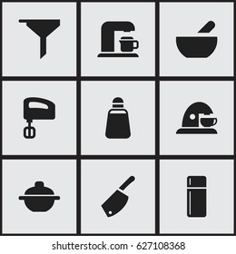 Set Of 9 Editable Meal Icons. Includes Symbols Such As Soup, Cup, Refrigerator And More. Can Be Used For Web, Mobile, UI And Infographic Design.