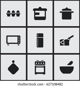 Set Of 9 Editable Meal Icons. Includes Symbols Such As Soup, Oven, Refrigerator And More. Can Be Used For Web, Mobile, UI And Infographic Design.