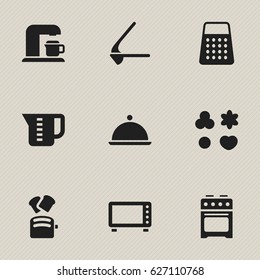 Set Of 9 Editable Meal Icons. Includes Symbols Such As Slice Bread, Mensural, Shortcake And More. Can Be Used For Web, Mobile, UI And Infographic Design.