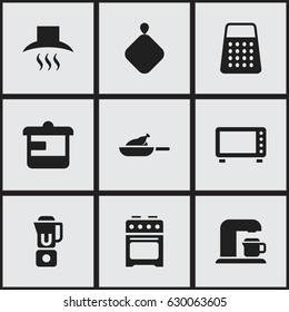 Set Of 9 Editable Meal Icons. Includes Symbols Such As Shredder, Kitchen Hood, Hand Mixer. Can Be Used For Web, Mobile, UI And Infographic Design.