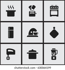 Set Of 9 Editable Meal Icons. Includes Symbols Such As Slice Bread, Cookware, Soup Pot And More. Can Be Used For Web, Mobile, UI And Infographic Design.