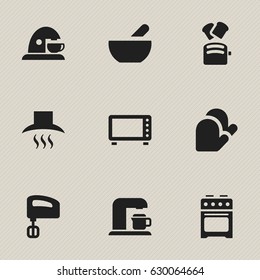 Set Of 9 Editable Meal Icons. Includes Symbols Such As Stove, Oven, Soup And More. Can Be Used For Web, Mobile, UI And Infographic Design.