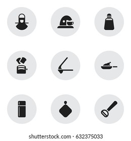 Set Of 9 Editable Meal Icons. Includes Symbols Such As Rocker Blade, Husker, Refrigerator And More. Can Be Used For Web, Mobile, UI And Infographic Design.