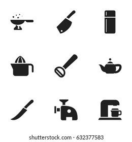 Set Of 9 Editable Meal Icons. Includes Symbols Such As Juicer, Refrigerator, Husker And More. Can Be Used For Web, Mobile, UI And Infographic Design.