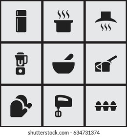 Set Of 9 Editable Meal Icons. Includes Symbols Such As Soup, Kitchen Hood, Bakery And More. Can Be Used For Web, Mobile, UI And Infographic Design.