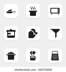 Set Of 9 Editable Meal Icons. Includes Symbols Such As Grill, Cookware, Utensil And More. Can Be Used For Web, Mobile, UI And Infographic Design.