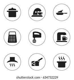 Set Of 9 Editable Meal Icons. Includes Symbols Such As Cup, Kitchen Hood, Soup Pot And More. Can Be Used For Web, Mobile, UI And Infographic Design.