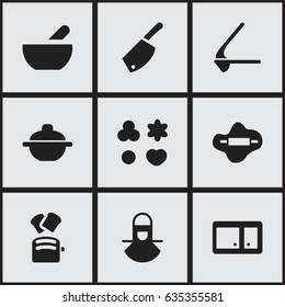Set Of 9 Editable Meal Icons. Includes Symbols Such As Saucepan, Sideboard, Rocker Blade And More. Can Be Used For Web, Mobile, UI And Infographic Design.