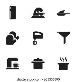 Set Of 9 Editable Meal Icons. Includes Symbols Such As Agitator, Refrigerator, Drink Maker And More. Can Be Used For Web, Mobile, UI And Infographic Design.