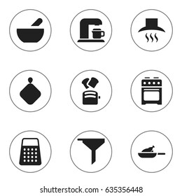 Set Of 9 Editable Meal Icons. Includes Symbols Such As Grill, Kitchen Hood, Soup And More. Can Be Used For Web, Mobile, UI And Infographic Design.