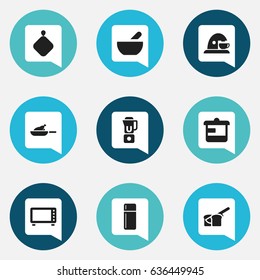 Set Of 9 Editable Meal Icons. Includes Symbols Such As Pot-Holder, Cup, Grill And More. Can Be Used For Web, Mobile, UI And Infographic Design.