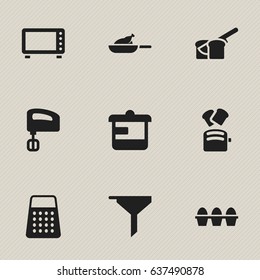 Set Of 9 Editable Meal Icons. Includes Symbols Such As Slice Bread, Grill, Bakery And More. Can Be Used For Web, Mobile, UI And Infographic Design.