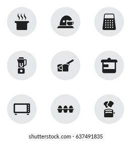 Set Of 9 Editable Meal Icons. Includes Symbols Such As Utensil, Shredder, Cup And More. Can Be Used For Web, Mobile, UI And Infographic Design.