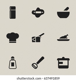 Set Of 9 Editable Meal Icons. Includes Symbols Such As Husker, Dough, Utensil And More. Can Be Used For Web, Mobile, UI And Infographic Design.