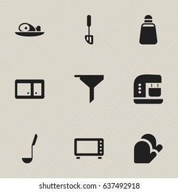 Set Of 9 Editable Meal Icons. Includes Symbols Such As Meat, Paprika, Oven And More. Can Be Used For Web, Mobile, UI And Infographic Design.