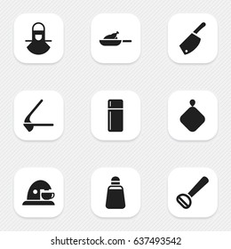 Set Of 9 Editable Meal Icons. Includes Symbols Such As Rocker Blade, Paprika, Crusher And More. Can Be Used For Web, Mobile, UI And Infographic Design.