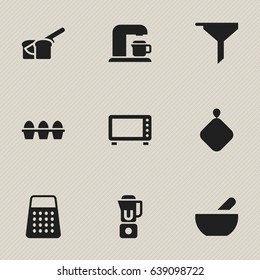 Set Of 9 Editable Meal Icons. Includes Symbols Such As Shredder, Oven, Drink Maker And More. Can Be Used For Web, Mobile, UI And Infographic Design.