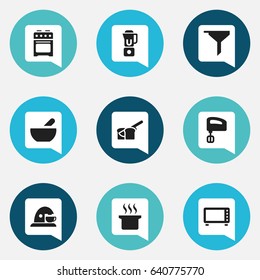 Set Of 9 Editable Meal Icons. Includes Symbols Such As Agitator, Bakery, Soup Pot And More. Can Be Used For Web, Mobile, UI And Infographic Design.