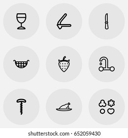 Set Of 9 Editable Meal Icons. Includes Symbols Such As Berry, Grill, Cookie And More. Can Be Used For Web, Mobile, UI And Infographic Design.