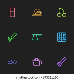 Set Of 9 Editable Meal Icons. Includes Symbols Such As Kitchenette, Espresso, Cezve And More. Can Be Used For Web, Mobile, UI And Infographic Design.