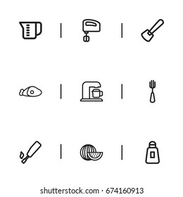 Set Of 9 Editable Meal Icons. Includes Symbols Such As Kitchenette, Silverware, Putty And More. Can Be Used For Web, Mobile, UI And Infographic Design.