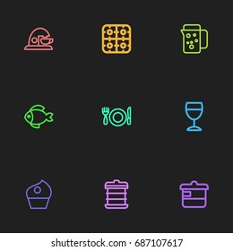 Set Of 9 Editable Meal Outline Icons. Includes Symbols Such As Espresso, Set, Stove And More. Can Be Used For Web, Mobile, UI And Infographic Design.