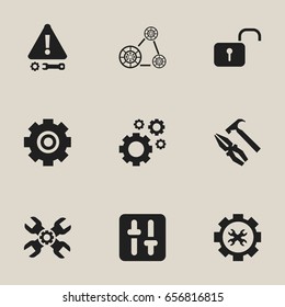 Set Of 9 Editable Mechanic Icons. Includes Symbols Such As Technical Support, Cambelt, Gear And More. Can Be Used For Web, Mobile, UI And Infographic Design.