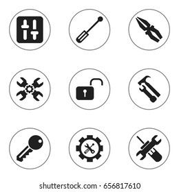 Set Of 9 Editable Mechanic Icons. Includes Symbols Such As Technical Support, Fix Tool, Wrench Hammer And More. Can Be Used For Web, Mobile, UI And Infographic Design.