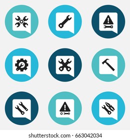 Set Of 9 Editable Mechanic Icons. Includes Symbols Such As Caution, Technical Support, Wrench And More. Can Be Used For Web, Mobile, UI And Infographic Design.