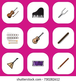 Set Of 9 Editable Media Flat Icons. Includes Symbols Such As Electro, Range, Barrel And More. Can Be Used For Web, Mobile, UI And Infographic Design.