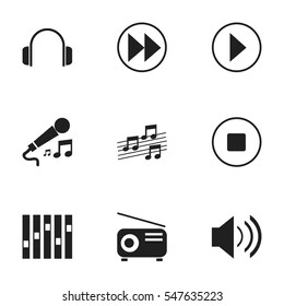 Set Of 9 Editable Media Icons. Includes Symbols Such As Media Fm, Break Music, Earphone And More. Can Be Used For Web, Mobile, UI And Infographic Design.