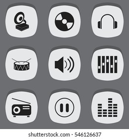 Set Of 9 Editable Melody Icons. Includes Symbols Such As Sound, Stop, Earphone And More. Can Be Used For Web, Mobile, UI And Infographic Design.