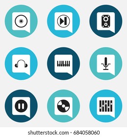 Set Of 9 Editable Melody Icons. Includes Symbols Such As Vinyl, Octave, Equalizer And More. Can Be Used For Web, Mobile, UI And Infographic Design.