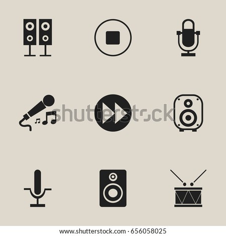 Set Of 9 Editable Melody Icons. Includes Symbols Such As Speaker, Timpano, Break Music And More. Can Be Used For Web, Mobile, UI And Infographic Design.