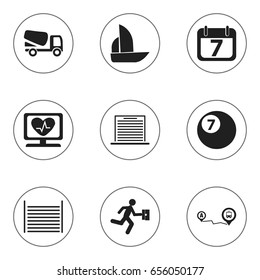 Set Of 9 Editable Mixed Icons. Includes Symbols Such As Yacht, Heart Rhythm, Navigation And More. Can Be Used For Web, Mobile, UI And Infographic Design.