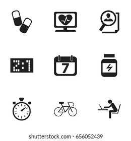 Set Of 9 Editable Mixed Icons. Includes Symbols Such As Velocipede, Date Block, Programmer And More. Can Be Used For Web, Mobile, UI And Infographic Design.