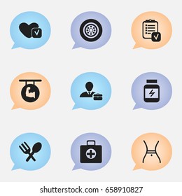 Set Of 9 Editable Mixed Icons. Includes Symbols Such As Belly, Protein, Cutlery And More. Can Be Used For Web, Mobile, UI And Infographic Design.