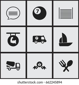 Set Of 9 Editable Mixed Icons. Includes Symbols Such As Award, Biceps, Billiard And More. Can Be Used For Web, Mobile, UI And Infographic Design.