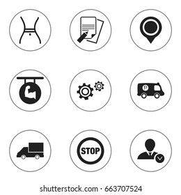 Set Of 9 Editable Mixed Icons. Includes Symbols Such As Cogwheel, Biceps, Position And More. Can Be Used For Web, Mobile, UI And Infographic Design.